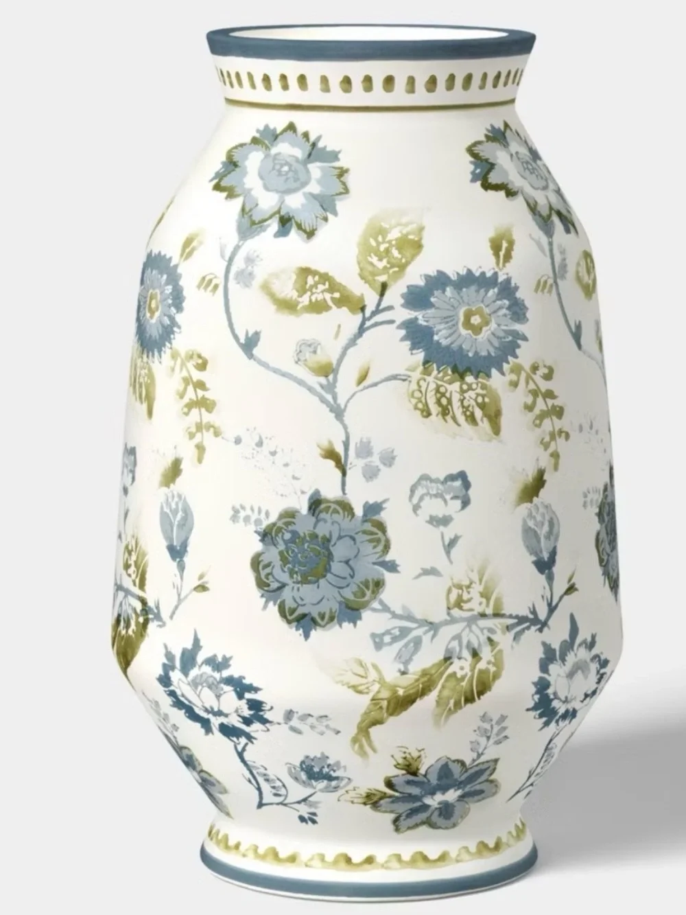 Tall Floral Painted Ceramic Vase Blue/Green - Threshold™